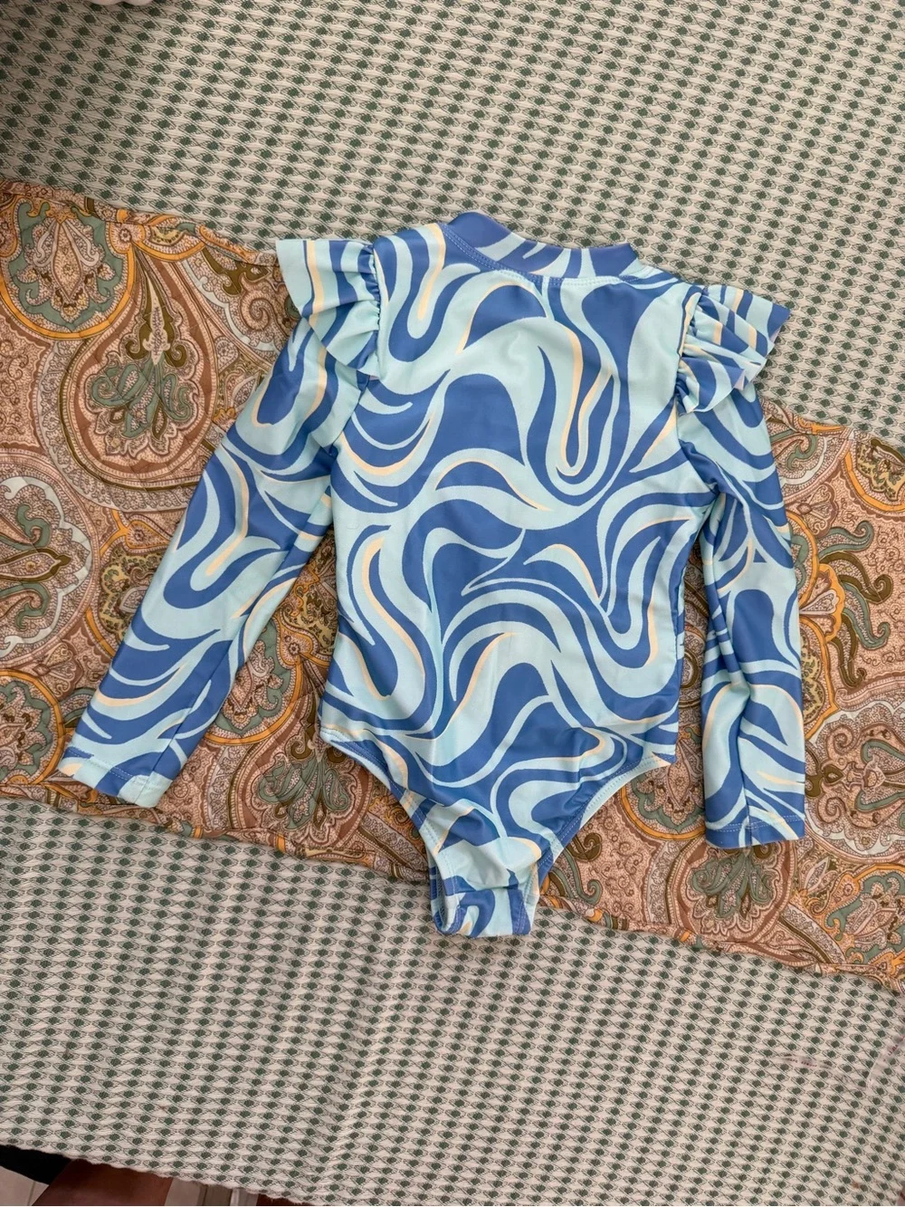 wonder nation Blue & Light Blue Swirl Long-Sleeve One-Piece Swimsuit 2T